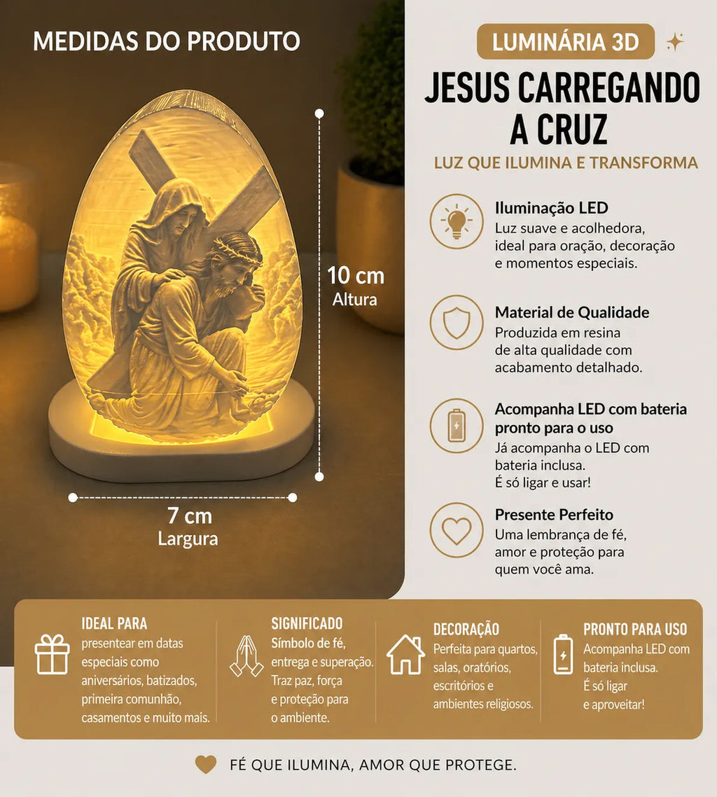 Luminária Jesus Carregando A Cruz 3d Led 10cm