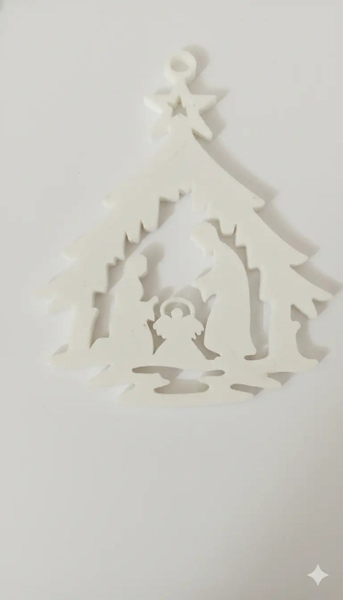 Enfeite  Árvore Presépio Sagrado Branco Natalino Impresso 3d