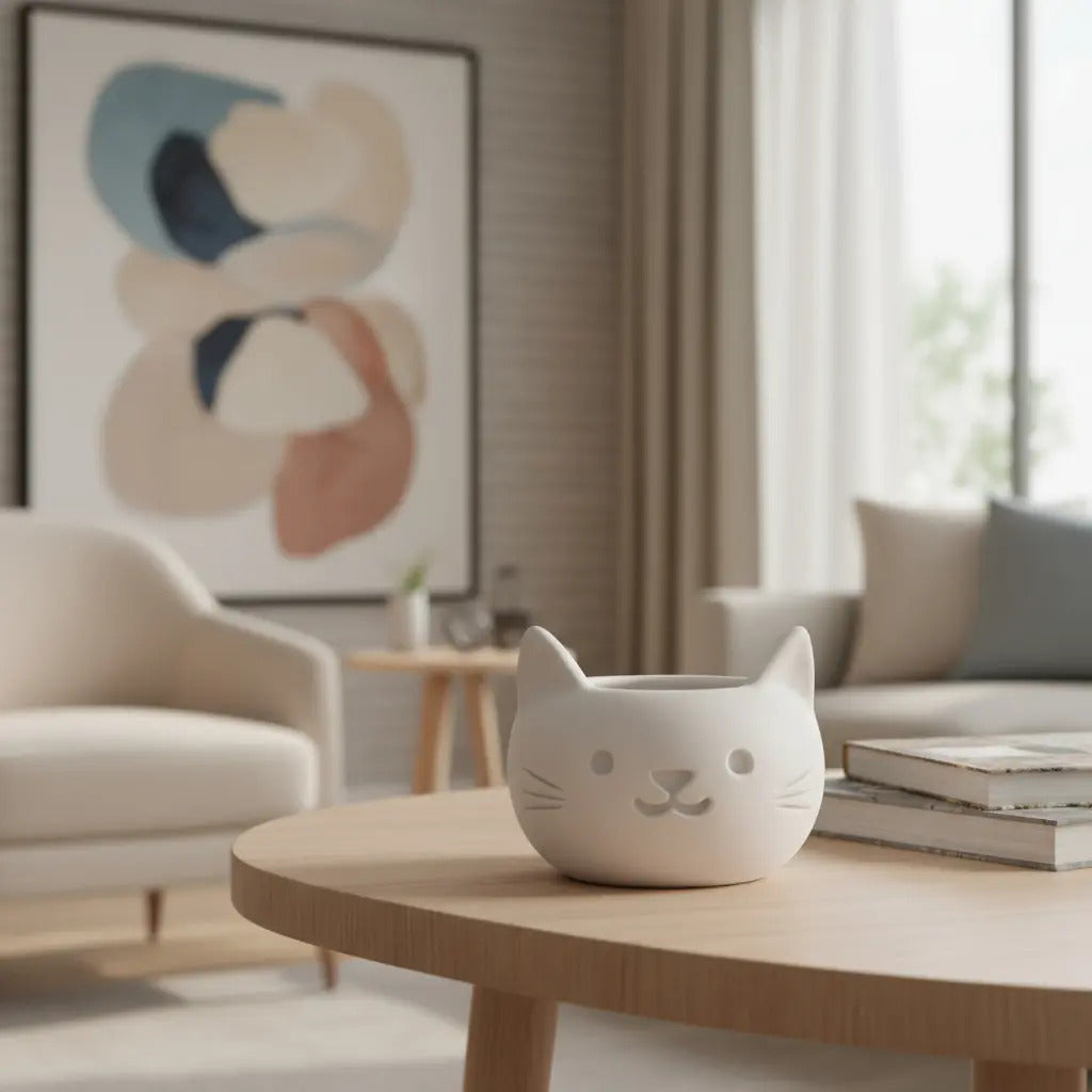 Vaso Decorativo Gato Resistente Abs P/ Cactos Decoração