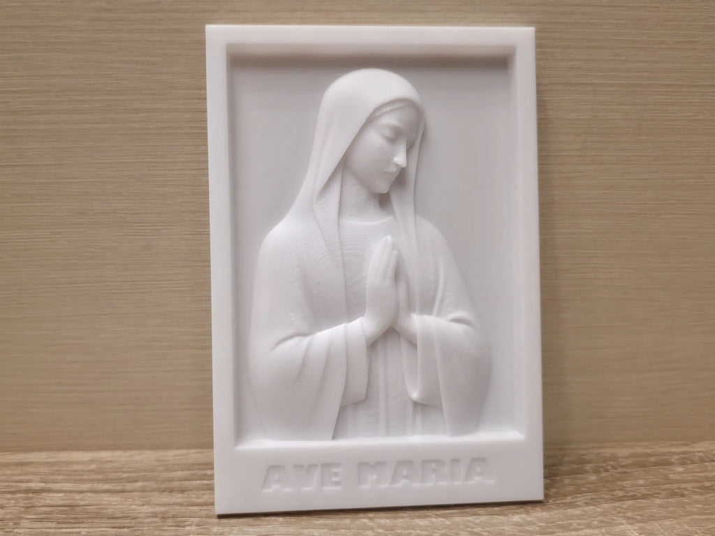 Quadro Ave Maria Relevo 3d Branco Minimalista - 14cm Altura