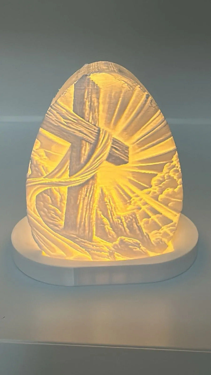 Luminária Cruz Com Manto 3d Led Luz Quente Decoração