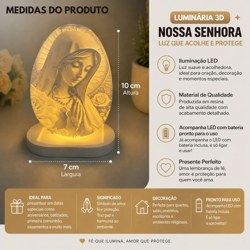 Luminaria Abajur Decorativo 3d Globo Nossa Senhora Led