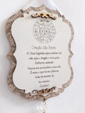 Placa Decorativa Oração de São Bento em MDF Branco e Dourado
