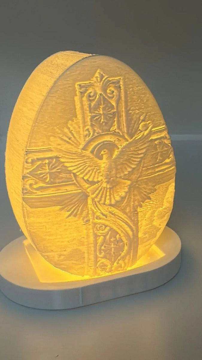 Luminária Divino Espírito Santo 3d Led Luz Quente Decoração